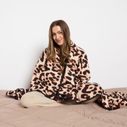OHS Leopard Print Supersoft Weighted Blanket, Natural - 8kg - thumbnail 1