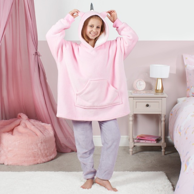 OHS Unicorn Print Hoodie Blanket, Kids - Pink - image 1