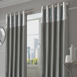 "OHS Manhattan Crushed Velvet Band Eyelet Curtains, Silver Grey - 66""x72"""