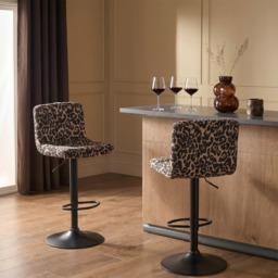 OHS Set of 2 Leopard Print Adjustable Velvet Bar Stools - Natural