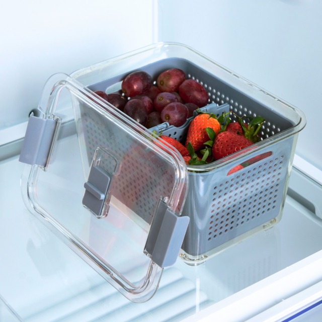 OHS Fridge Container With Removable Basket, Medium - Grey/Clear - image 1