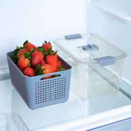 OHS Fridge Container With Removable Basket,  Medium - Grey/Clear - thumbnail 4