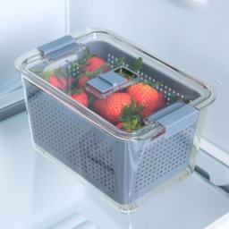 OHS Fridge Container With Removable Basket,  Medium - Grey/Clear - thumbnail 2