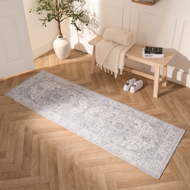 OHS Washable Vintage Printed Runner - Grey - image 1