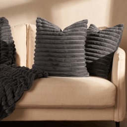 OHS 2 Pack Faux Fur Thick Ribbed Cushion Covers - Charcoal - thumbnail 1