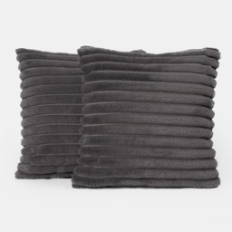 OHS 2 Pack Faux Fur Thick Ribbed Cushion Covers - Charcoal - thumbnail 5