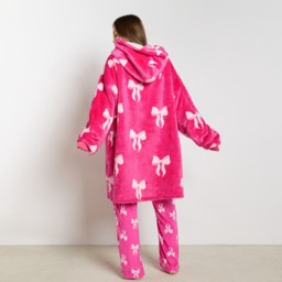 OHS Adults Bow Print Hoodie Blanket - Hot Pink - thumbnail 2