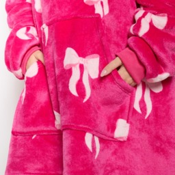 OHS Adults Bow Print Hoodie Blanket - Hot Pink - thumbnail 5