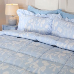 OHS Bow Print Frill Edge Coverless 7.5 Tog Duvet Set, Blue - Single - thumbnail 2
