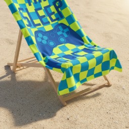 OHS Eat Sleep Game Slogan Beach Towel - Neon - thumbnail 3