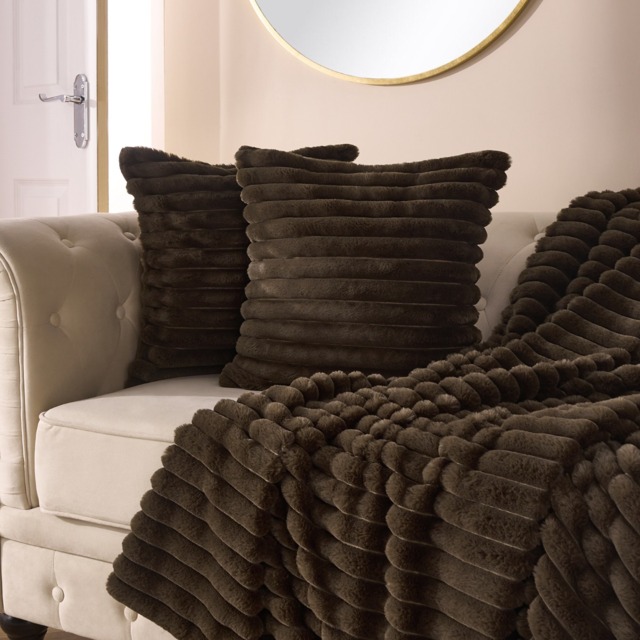 OHS Faux Fur Thick Ribbed Cushion Covers, Chocolate - 45 x 45cm - image 1
