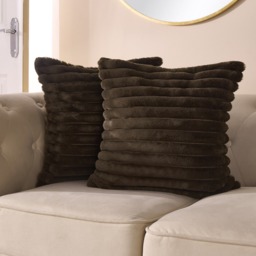 OHS Faux Fur Thick Ribbed Cushion Covers, Chocolate - 45 x 45cm - thumbnail 2