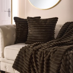 OHS Faux Fur Thick Ribbed Cushion Covers, Chocolate - 45 x 45cm
