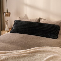 OHS Ribbed Faux Fur Bolster Pillow - Black - thumbnail 1