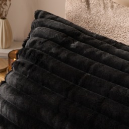 OHS Ribbed Faux Fur Bolster Pillow - Black - thumbnail 2