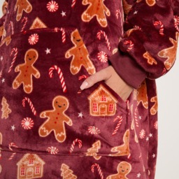 OHS Christmas Gingerbread Print Hoodie Blanket - Burgundy - thumbnail 3