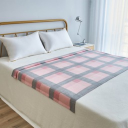 OHS Tartan Check Fleece Throw, Blush Pink/Grey - 120 x 150cm - thumbnail 4