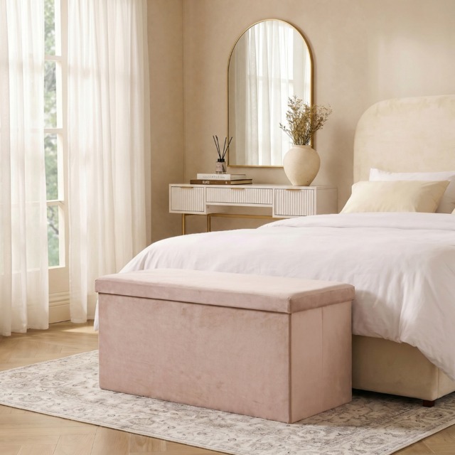 OHS Matte Velvet Foldable Rectangle Storage Ottoman - Mink - image 1