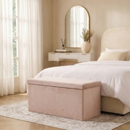 OHS Matte Velvet Foldable Rectangle Storage Ottoman - Mink - thumbnail 1