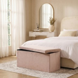 OHS Matte Velvet Foldable Rectangle Storage Ottoman - Mink - thumbnail 2