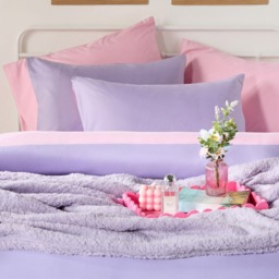 OHS Microfibre Reversible Duvet Set, Lilac/Pink - Single - thumbnail 3
