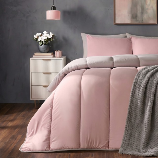 OHS Coverless 10.5 Tog Reversible Duvet & Pillowcase, Blush/Silver - Double - image 1
