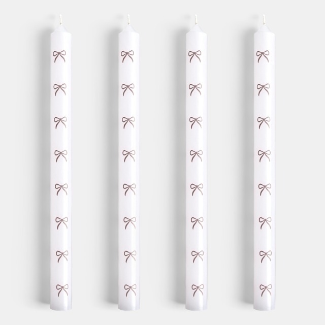 OHS 4 Pack Bow Print Dinner Candles - Black/White - image 1