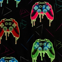 OHS Kids Gaming Print Glow In The Dark Velvet Eyelet Curtains, Multi - 66 x 54in - thumbnail 5