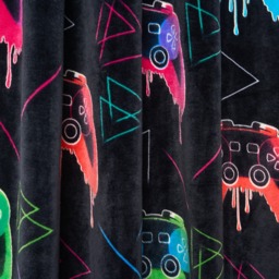 OHS Kids Gaming Print Glow In The Dark Velvet Eyelet Curtains, Multi - 66 x 54in - thumbnail 3