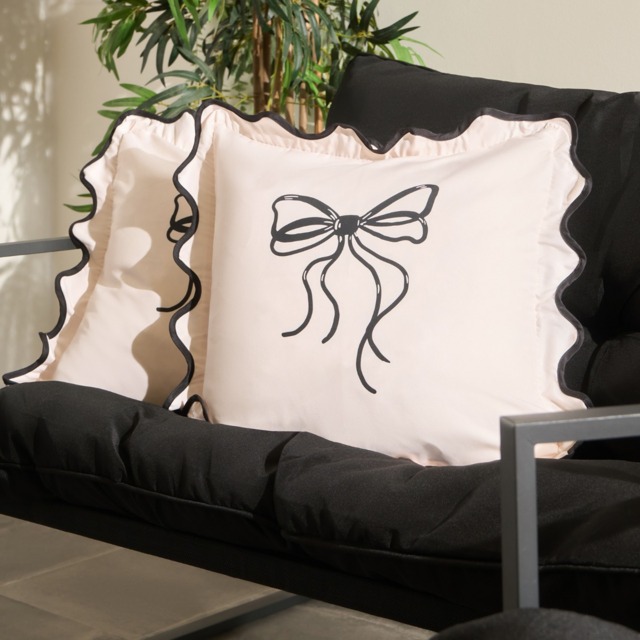 OHS Indoor/Outdoor Bow Print Frill Cushion Covers, Monochrome - 45 X 45cm - image 1