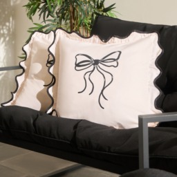 OHS Indoor/Outdoor Bow Print Frill Cushion Covers, Monochrome - 45 X 45cm - thumbnail 1