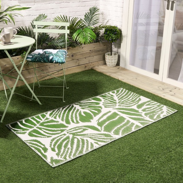 OHS Tropical Print Reversible Outdoor Rug, Green/White - 120 x 170cm - image 1