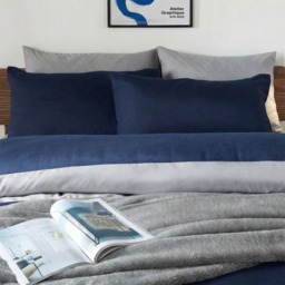 OHS Reversible Duvet Cover Set, Navy/Grey - Single - thumbnail 3