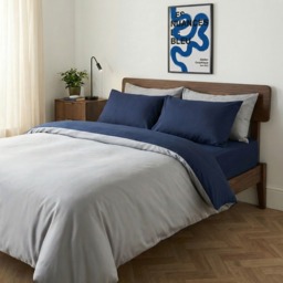 OHS Reversible Duvet Cover Set, Navy/Grey - Single