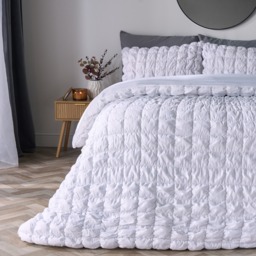 OHS Quilted Seersucker Duvet Cover Set, White - Double - thumbnail 1