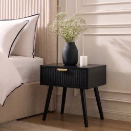 OHS Ribbed 1-Drawer Bedside Table - Black - thumbnail 1