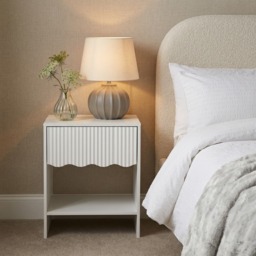 OHS Ribbed Scallop 1-Drawer Bedside Table - White