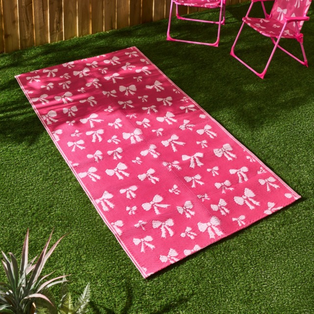 OHS Kids Bow Print Outdoor Rug - Hot Pink - image 1