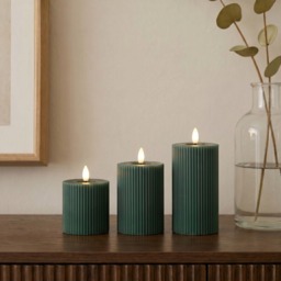 OHS LED Ribbed Candles, Woodland Green - 3 Pack - thumbnail 1