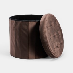 OHS Matte Velvet Foldable Round Storage Ottoman - Chocolate - thumbnail 5