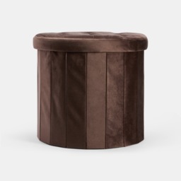 OHS Matte Velvet Foldable Round Storage Ottoman - Chocolate - thumbnail 3
