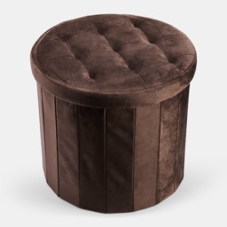 OHS Matte Velvet Foldable Round Storage Ottoman - Chocolate - thumbnail 4