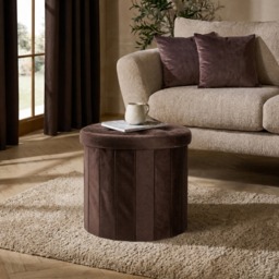 OHS Matte Velvet Foldable Round Storage Ottoman - Chocolate - thumbnail 1