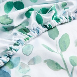 OHS Floral Print Watercolour Fitted Sheet, White/Green - King - thumbnail 3