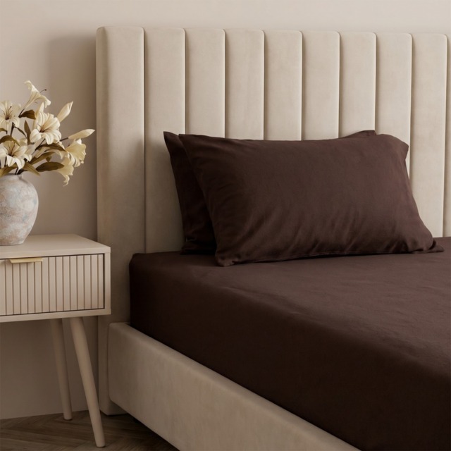OHS Brushed Cotton Fitted Sheet, Coffee - Double - image 1