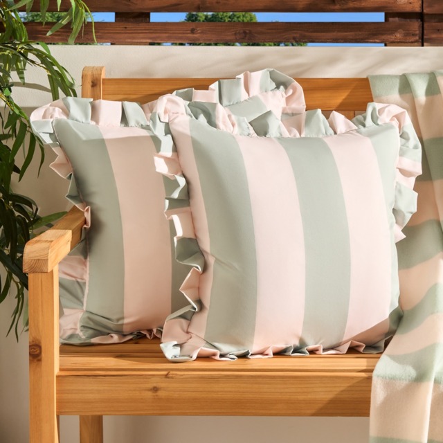 OHS Indoor/Outdoor Stripe Print Cushion Covers, Sage/Cream - 45 x 45cm - image 1