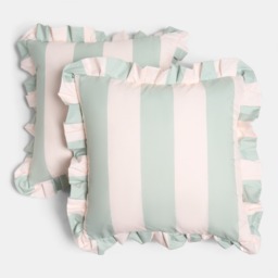 OHS Indoor/Outdoor Stripe Print Cushion Covers, Sage/Cream - 45 x 45cm - thumbnail 3