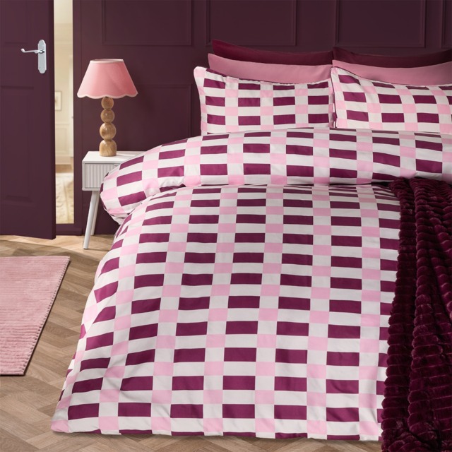 OHS Geometric Print Piped Edge Duvet Cover Set, Burgundy/Pink - King - image 1