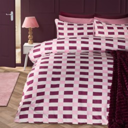 OHS Geometric Print Piped Edge Duvet Cover Set, Burgundy/Pink - King