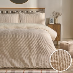 OHS Waffle Fleece Duvet Cover Set, Cream - Super King